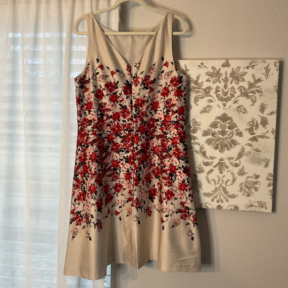 LOFT Cream Mini Dress with Red Floral Print - Picture 4 of 5